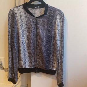 White/grey/purple python print bomber jacket